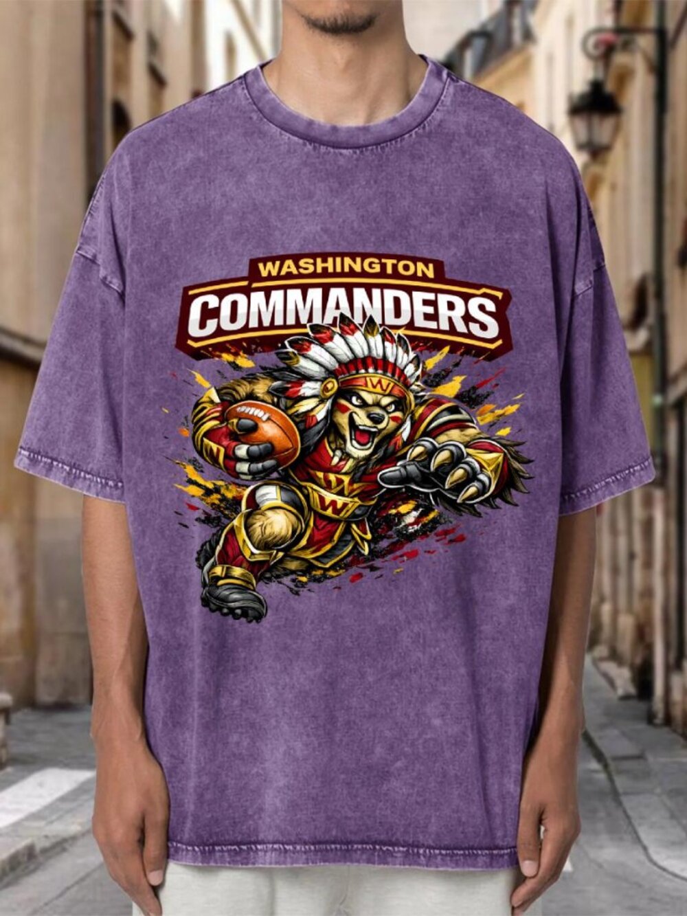 Washington Commanders Mascot NFL Purple Mineral Wash Oversized Tee TNA57TUIIB04